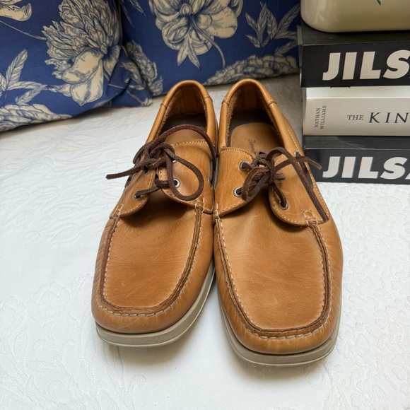 Tommy Bahama Tan and Brown Boat Shoes with Moccasin Construction